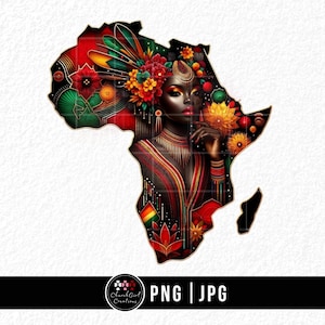 Africa png, Black Queen png, Black Woman Clipart, Afro Fashion girl, African American, Colorful clipart PNG, Digital Download, AI Art