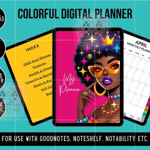 2025 Digital Planner, Black Girl Planner, Fillable Planner, 2025 Colorful Planner, Black Girl Digital, Goodnotes Planner, Self Care Planner