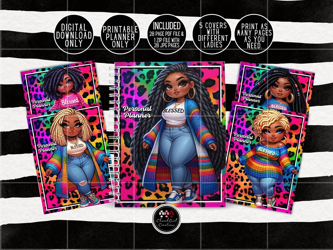 Blessed Colorful Planner, 2024 Planner, Black Girl Planner, Printable
