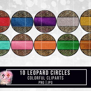 10 Leopard Circles, Colorful Leopard png, Circle Clipart, Bundle, Sublimation, Digital Download, Shirt Design, Mug Design, Glitter png