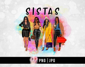Sistas png, Black Woman png, Bright Colorful png, Sublimation, Black lady png, Best Friends png, Digital Download