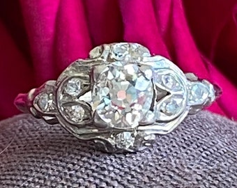 Art Deco .81ct Diamond Platinum Engagement Ring
