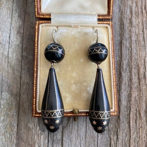 Antieke Victoriaanse ster Pique Inlay 14K gouden oorbellen