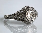 Edwardian Filigree .58ct Diamond 18K Gold Ring