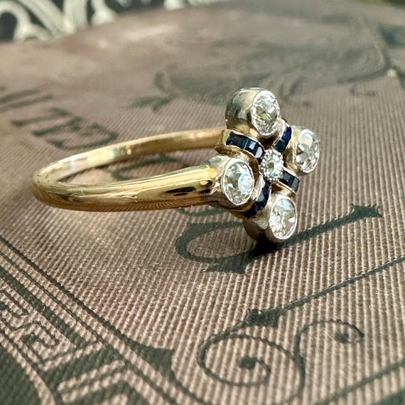 Art Deco Diamond Sapphire 14K Ring - image 4