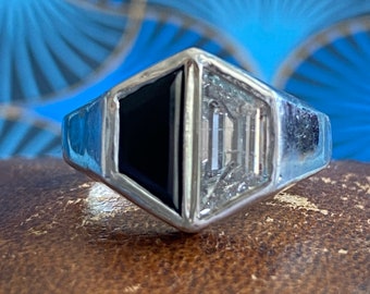 Vintage Onyx & 1.27ct Diamant 18K Weißgold Ring