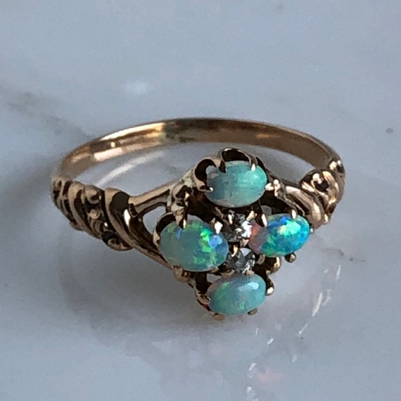 Victorian Yellow Gold Opal & Diamond Ring - image 3