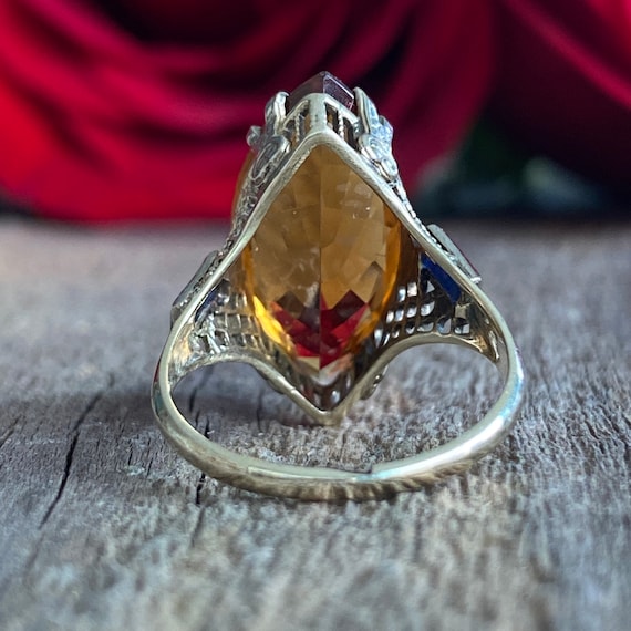 Vintage Citrine & Synthetic Sapphire 10K Filigree… - image 9