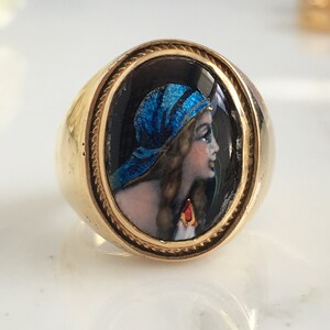 Victorian 14K Miniature Portrait Ring Signed Franel image 3