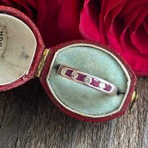 Vintage French Cut Ruby & Diamond Platinum Ring Band