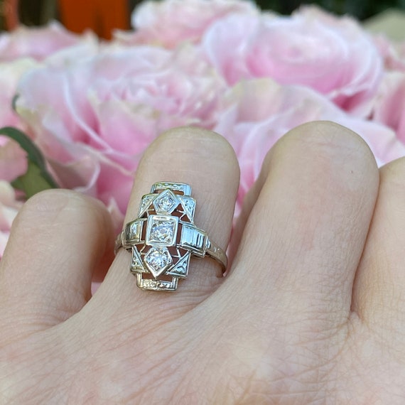 Art Deco Diamond 14K White Gold Ring - image 1