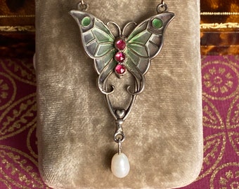 Plique-a-Jour Butterfly Pendant Necklace