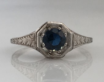Art Deco Platinum Sapphire .40 carat Engagement Ring