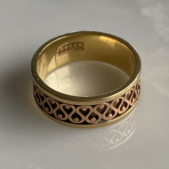 Vintage 14K Two-tone Pattern Design Ring - image 8