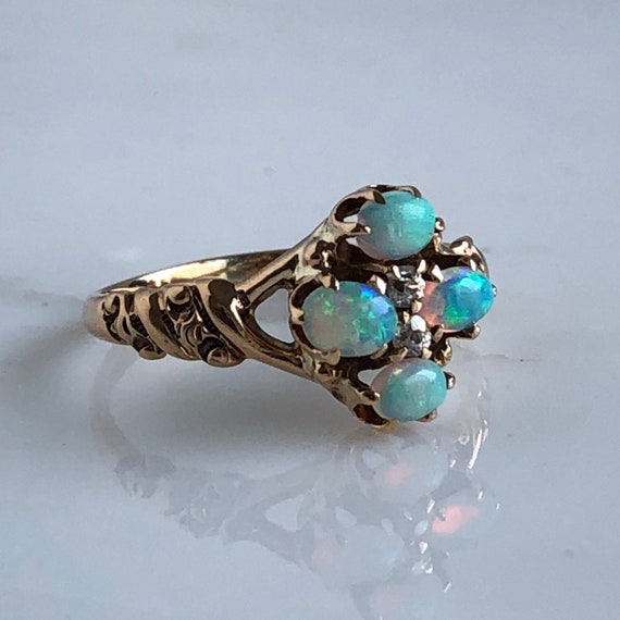 Victorian Yellow Gold Opal & Diamond Ring - image 1