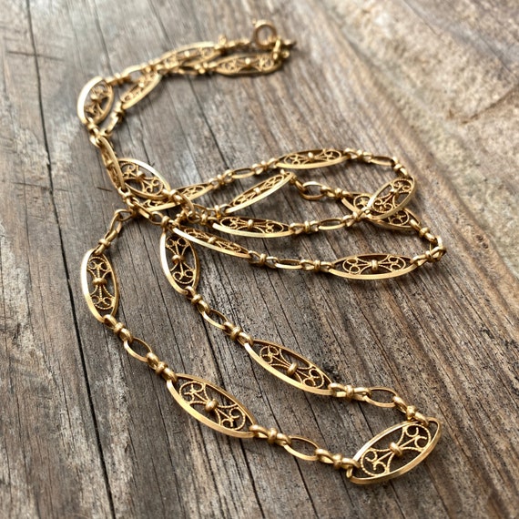 Victorian French Filigree 18K Gold Necklace Chain