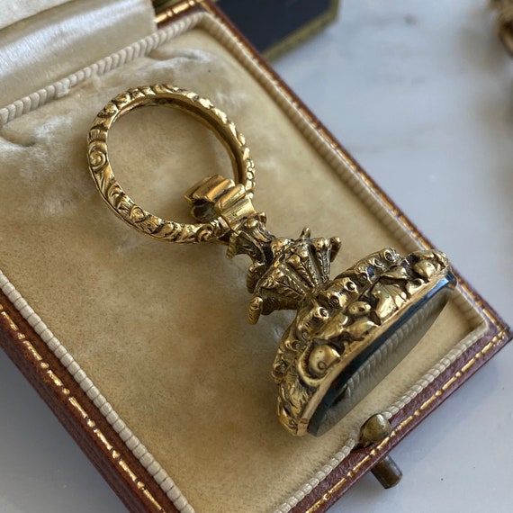 Victorian Bloodstone 18K Gold Watch Fob - image 1