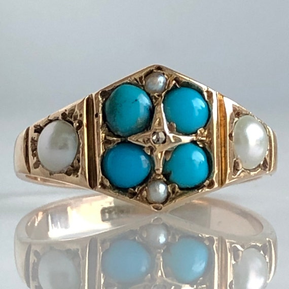 Victorian Turquoise, Pearls & Rose Cut Diamond 15… - image 2