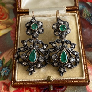 Victoriaanse Emerald Rose Cut Diamond 14K Day & Night oorbellen