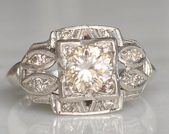 Art Deco .57ct Diamond Platinum Engagement Ring