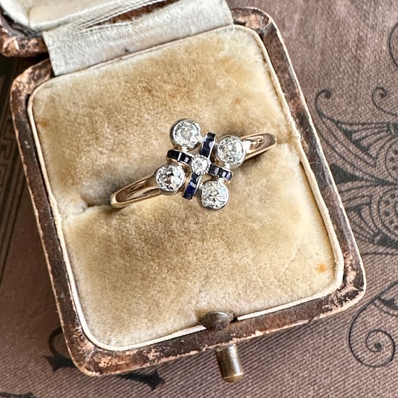 Art Deco Diamond Sapphire 14K Ring - image 6