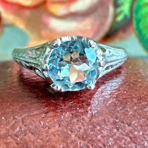 Victorian Aquamarine 14K White Gold Filigree Ring