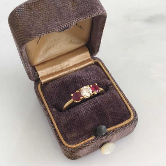 Vintage Diamond & Ruby 18K Yellow Gold Ring - image 8