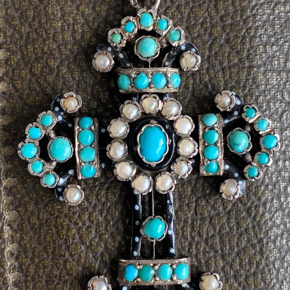 Austro-Hungarian Turquoise Pearl Silver Cross - image 6