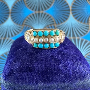 Victorian 9K Gold Turquoise Pearl Ring