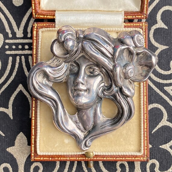 Art Nouveau Lady Sterling Brooch Pin - image 5