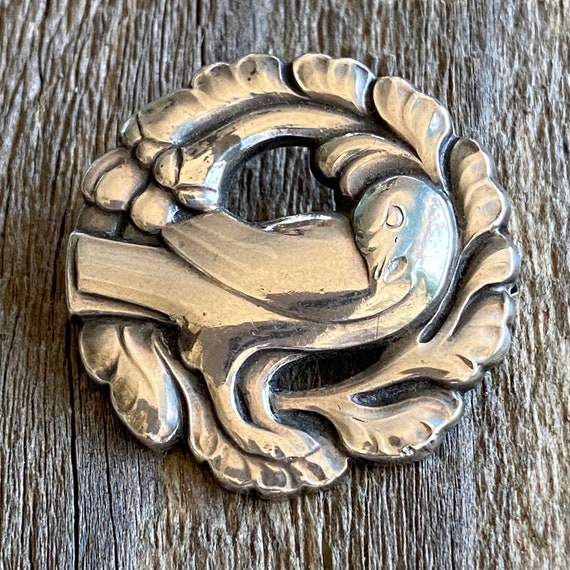 Vintage Georg Jensen Bird Silver Brooch Pin - image 1