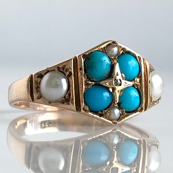 Victorian Turquoise, Pearls & Rose Cut Diamond 15… - image 1