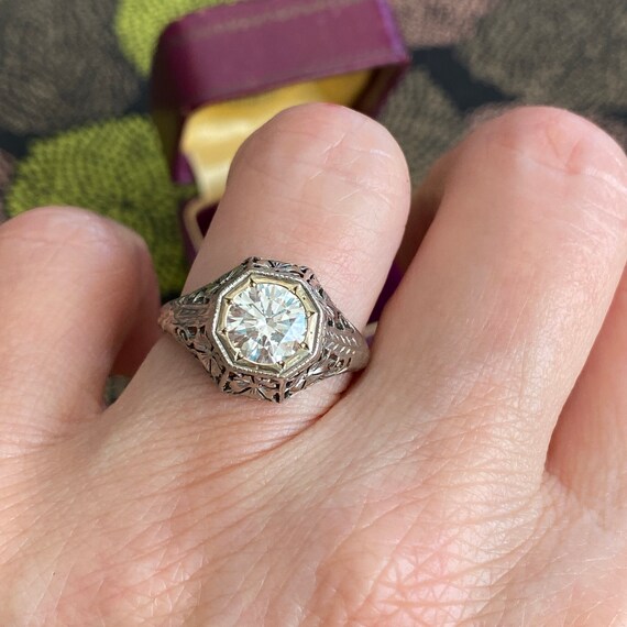 Art Deco 1.18ct Diamond 18K White Gold Ring - image 3