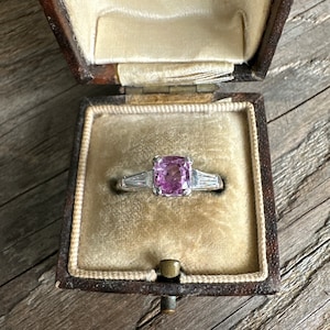 Art Deco .91ct pink Sapphire & Diamond Platinum Ring