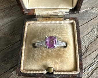Art Deco .91ct pink Sapphire & Diamond Platinum Ring