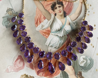 Vintage 1940&#39;s 53 carat Amethyst 14K Necklace