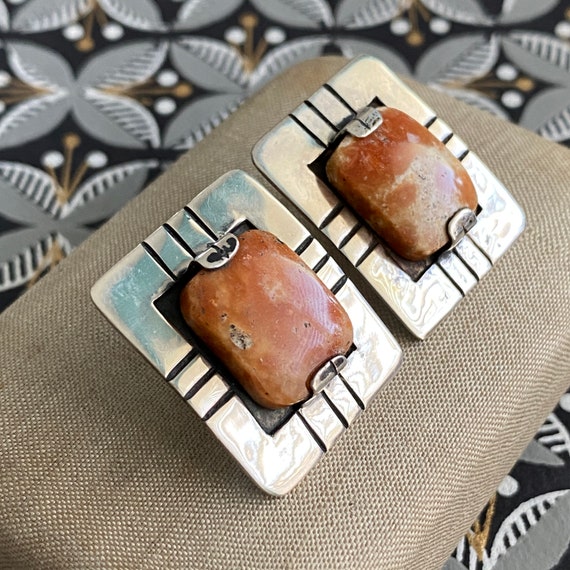 Vintage Mexican Silver Agate Earrings - image 5