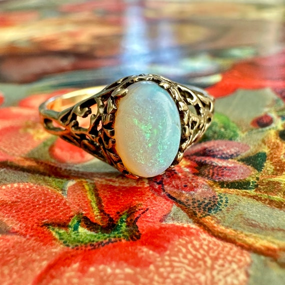 Victorian Filigree Opal 10K Gold Ring