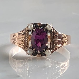 Victorian Garnet & Seed Pearl 14K Rose Gold Ring