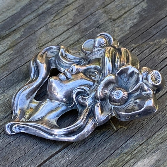 Art Nouveau Lady Sterling Brooch Pin - image 6