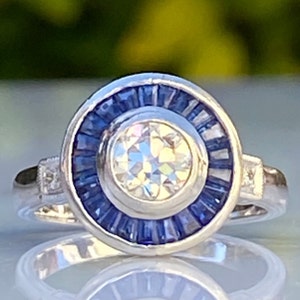 Art Deco Style Diamond & Sapphire .73 carat Platinum Ring