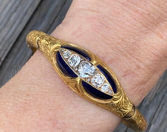 Victorian 15k Gold 2.33ctw Diamond Enamel Bracelet