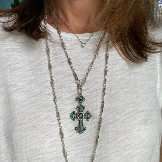 Austro-Hungarian Turquoise Pearl Silver Cross - image 3