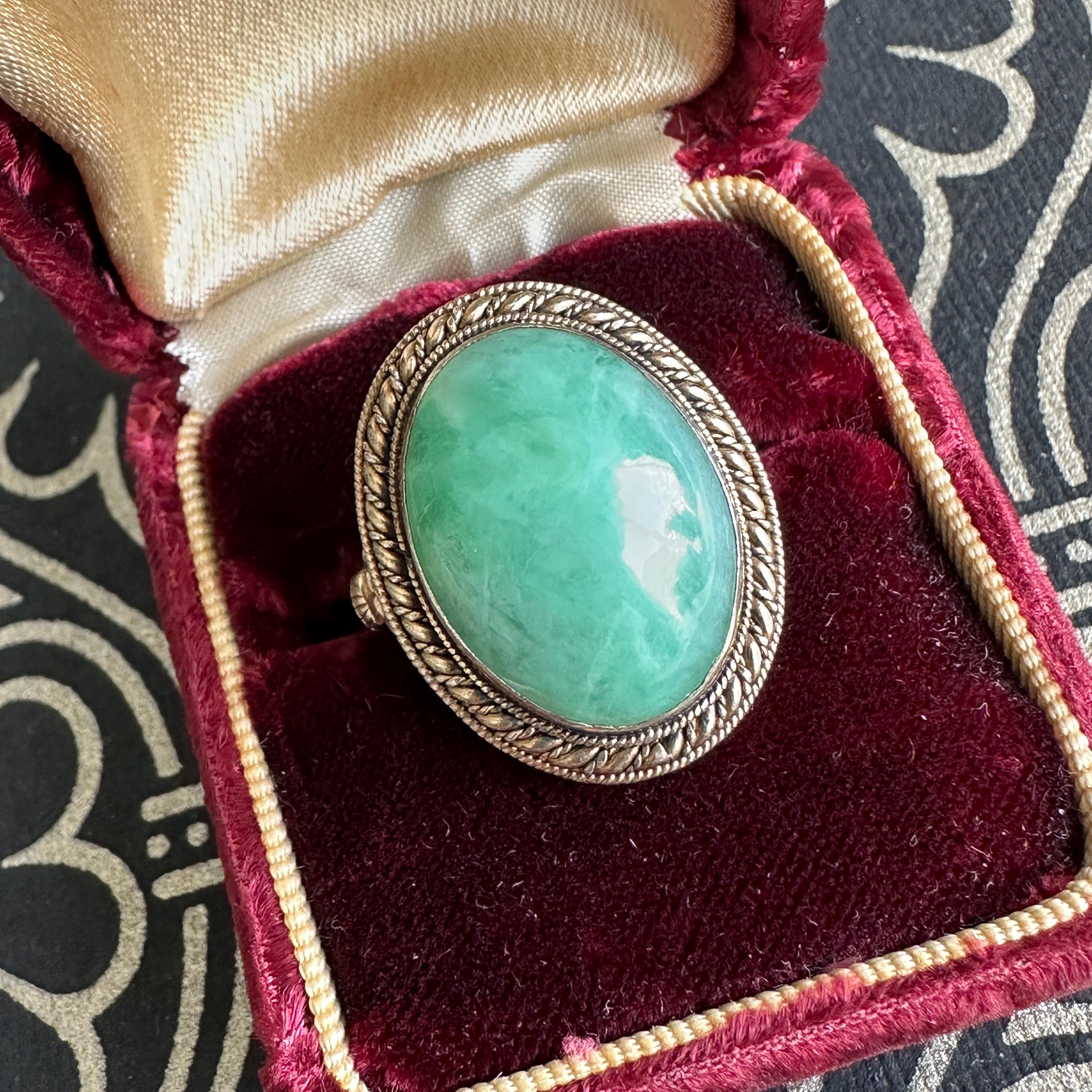1960年代のヴィンテージ翡翠ジェダイトシルバー調節可能リング - Etsy 日本