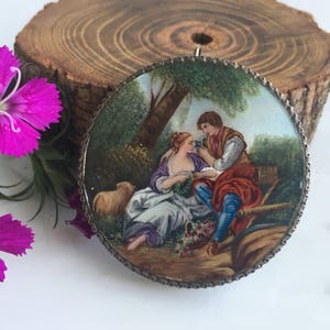 Victorian Enamel Miniature Portrait Sterling Brooch Pin