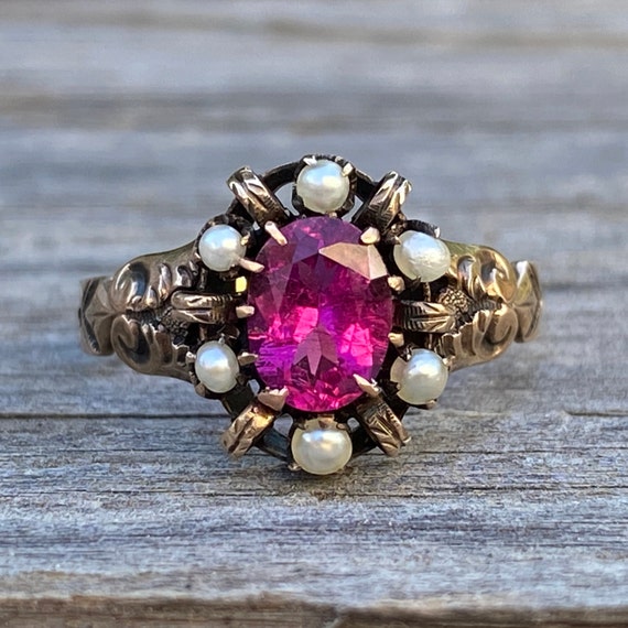 Victorian Tourmaline 14K Gold Filigree Ring