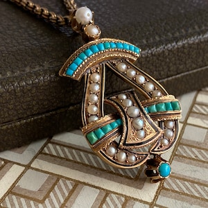Victorian Turquoise & Pearl 18k Gold Pendant