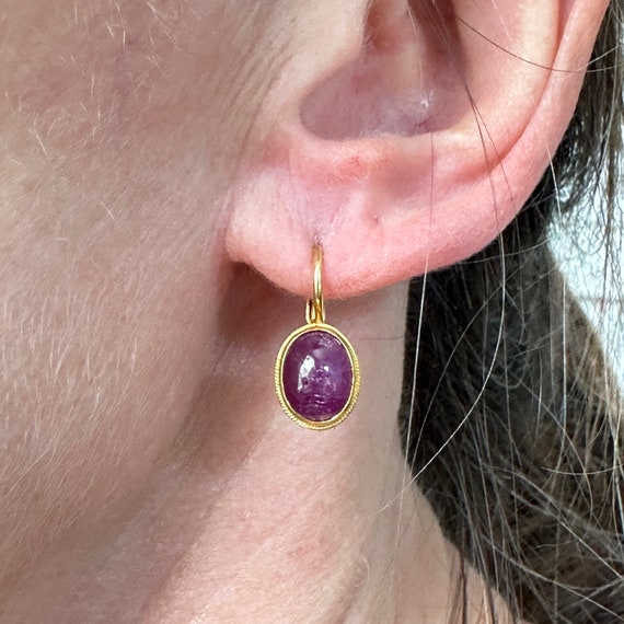 Antique Style Ruby Gold over Silver Earrings - image 3