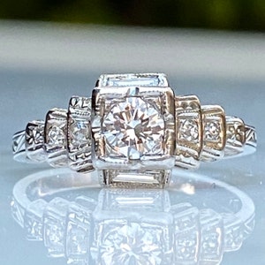 Art Deco Diamond & 18K White Gold Engagement Ring