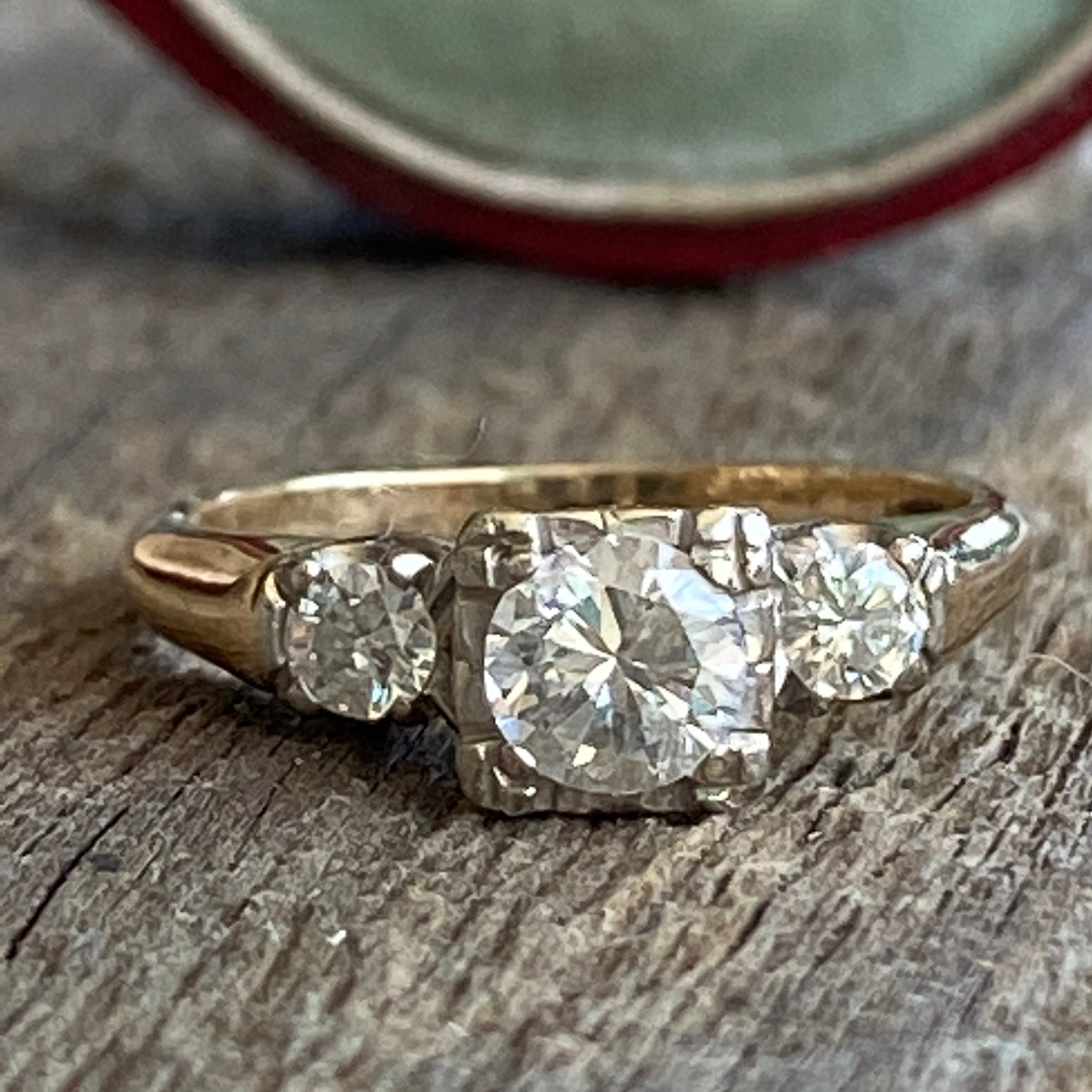 ヴィンテージ ハート 0.64 CTW ダイヤモンド 14K エンゲージリング